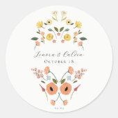  Boheemse Bloemen Bruiloft Ronde Sticker (Voorkant)