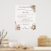 Boheemse Bloemen Bruiloftsreceptie Bedankt Poster (Keuken)