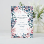 Boheemse Bloemen Dusty Blue Wedding Details Informatiekaartje (Staand voorkant)