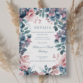 Boheemse Bloemen Dusty Blue Wedding Details Informatiekaartje