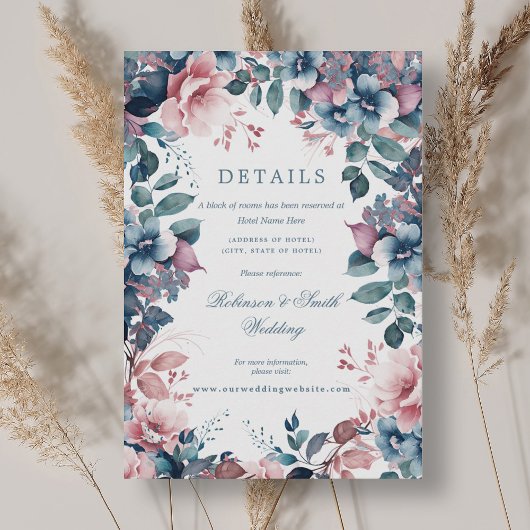 Boheemse Bloemen Dusty Blue Wedding Details Informatiekaartje