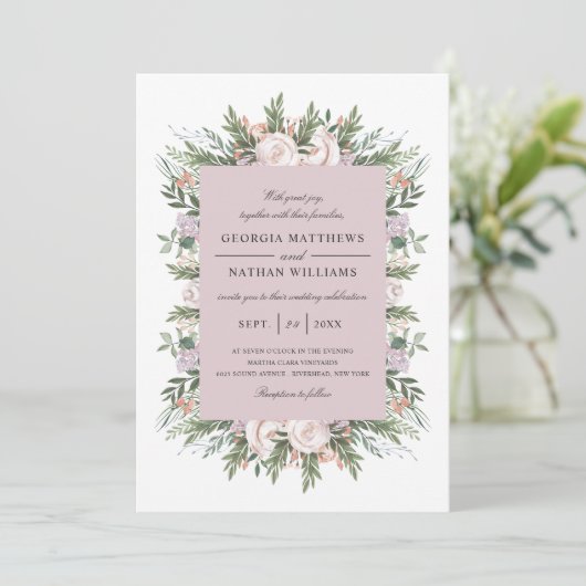  Boheemse Bloemen Elegante Licht Mauve Trouwen Kaart (Staand voorkant)