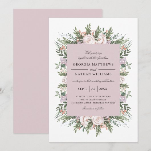  Boheemse Bloemen Elegante Licht Mauve Trouwen Kaart (Voorkant / Achterkant)