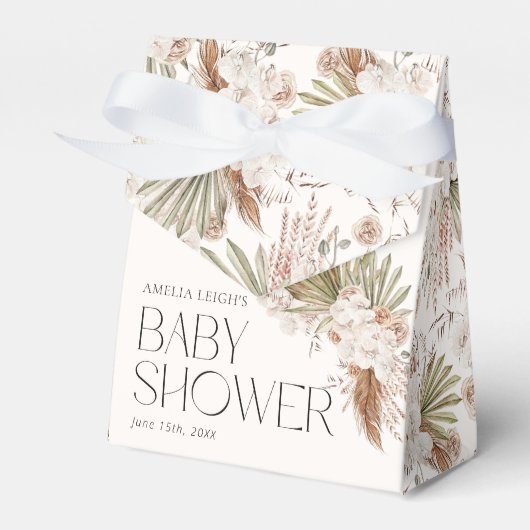 Boheemse bloemen- en veren baby shower bedankdoosjes (Voorkant Zijde)