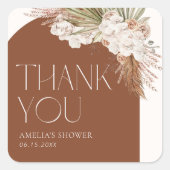 Boheemse bloemen- en veren douche bedankt vierkante sticker (Voorkant)