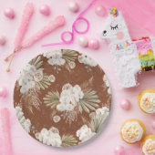 Boheemse bloemen en veren papieren bordje (Feest)