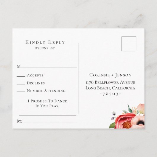 Boheemse Bloemen Frame Trouw RSVP Liedverzoek Uitnodiging Briefkaart (Achterkant)