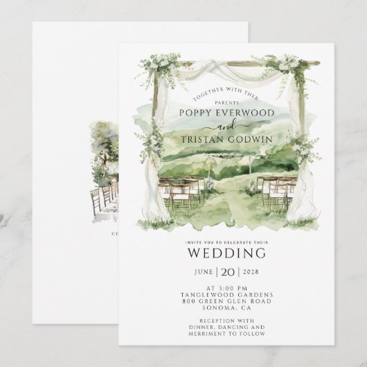 Boheemse Bloemen Groen Zomerboog Bruiloft Kaart (Voorkant / Achterkant)