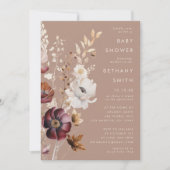 Boheemse Bloemen Herfst Taupe Baby shower Kaart (Voorkant)