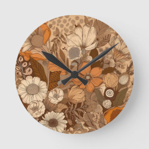 Boheemse bloemen in oranje crème en aardetinten ronde klok