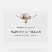 Boheemse Bloemen Koe Schedel Bruiloft Welkomstbord Acryl Bord (Voorkant)