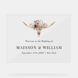 Boheemse Bloemen Koe Schedel Bruiloft Welkomstbord Acryl Bord