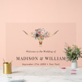 Boheemse Bloemen Koe Schedel Bruiloft Welkomstbord Acryl Bord (Huwelijk)