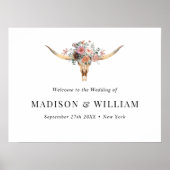 Boheemse Bloemen Koe Schedel Bruiloft Welkomstbord Poster (Voorkant)