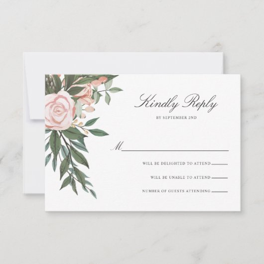 Boheemse Bloemen Lijst Elegant Licht Mauve Trouwen RSVP Kaartje (Voorkant)