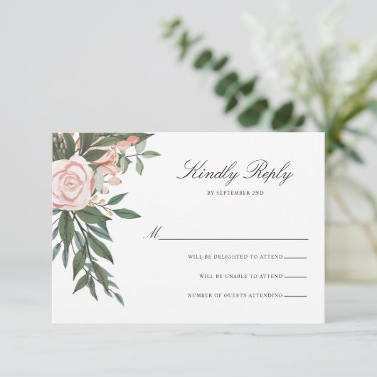 Boheemse Bloemen Lijst Elegant Licht Mauve Trouwen RSVP Kaartje (Staand voorkant)