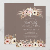 Boheemse Bloemen Moderne Eerste Communie Kaart (Voorkant / Achterkant)