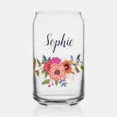 Boheemse Bloemen Naam in Navy Blue Blikvorm Glas (Voorkant)