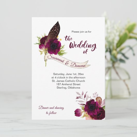 Boheemse Bloemen Romance Banner Bruiloft Uitnodigi Aankondiging (Staand voorkant)