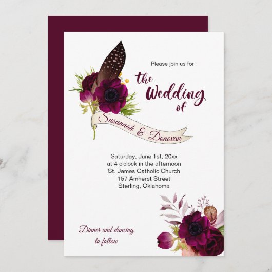 Boheemse Bloemen Romance Banner Bruiloft Uitnodigi Aankondiging (Voorkant / Achterkant)