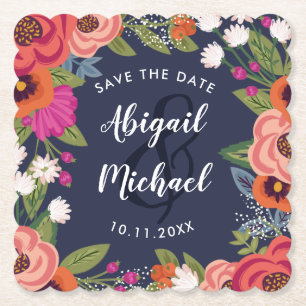 Boheemse bloemen - Save the Date Kartonnen Onderzetters