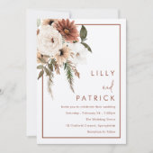 Boheemse Bloemen Terracotta & Champagne Huwelijk Kaart (Voorkant)