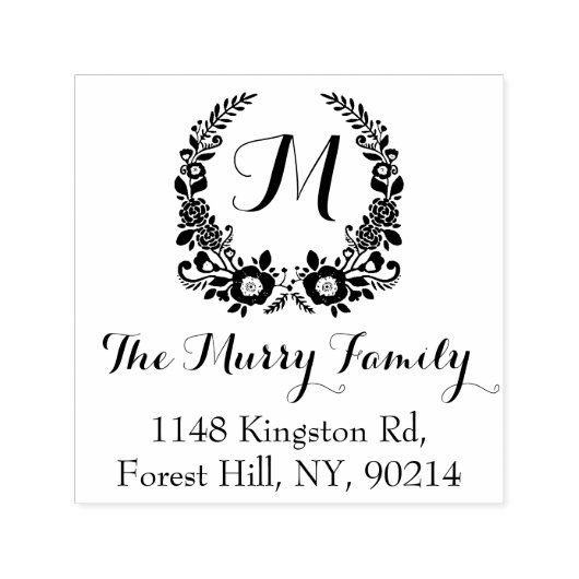 Boheemse bloemenkrans monogram op maat  zelfinktende stempel (Design)