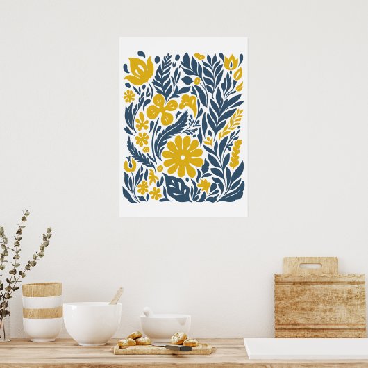 Boheemse bloemenmarkt | Moderne Abstracte bladeren Poster (Keuken)