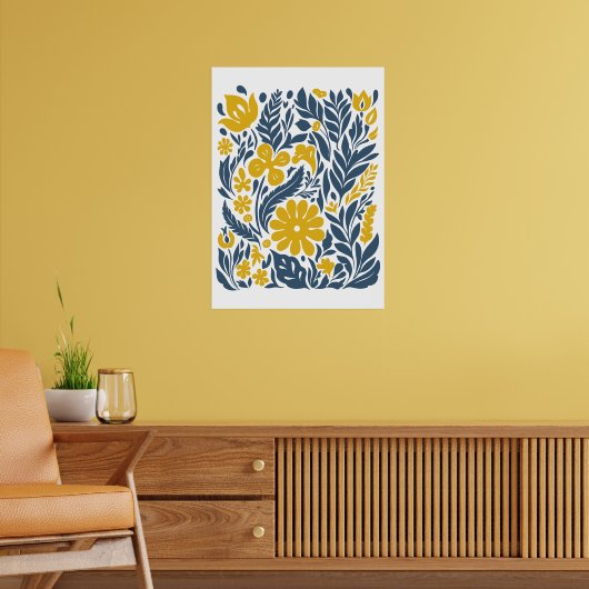 Boheemse bloemenmarkt | Moderne Abstracte bladeren Poster (Woonkamer 2)