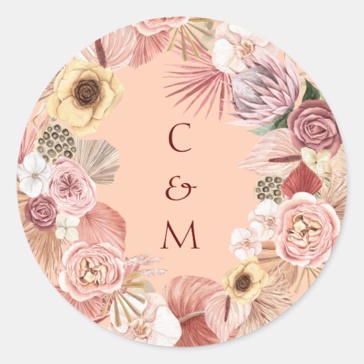 Boheemse bloemenslinger karamel initialen stickers (Voorkant)