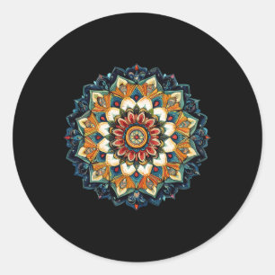 Boheemse bloemensunburst-mandala voor meditatie ronde sticker