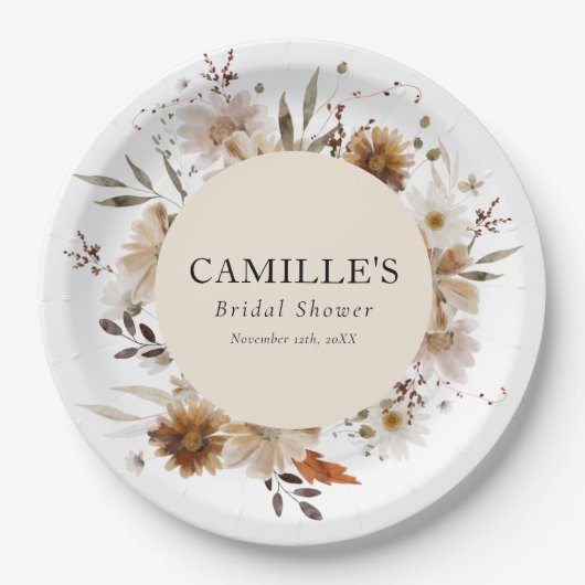 Boheemse bloemige bruidsbruiloft papieren borden papieren bordje (Voorkant)