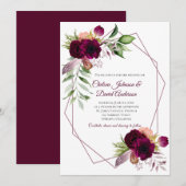 Boheemse bloemige romantische geometrische bruilof aankondiging (Voorkant / Achterkant)