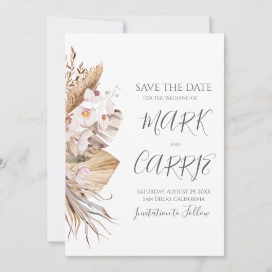 Boheemse bloemige terracotta bruiloft save the date (Voorkant)