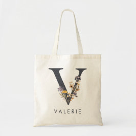 Boheemse bloeminitial V Tote Bag