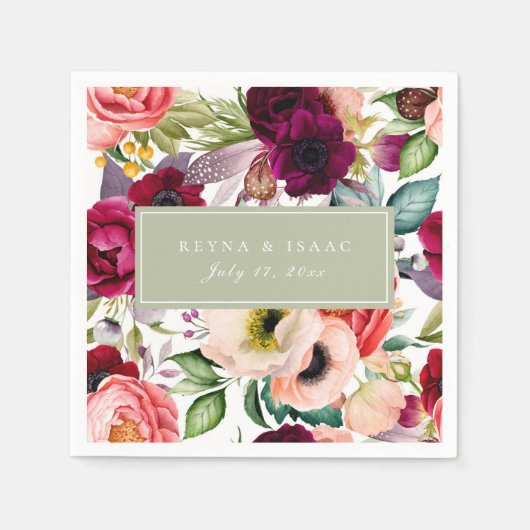 Boheemse bloempatroon papieren servetten (Voorkant)