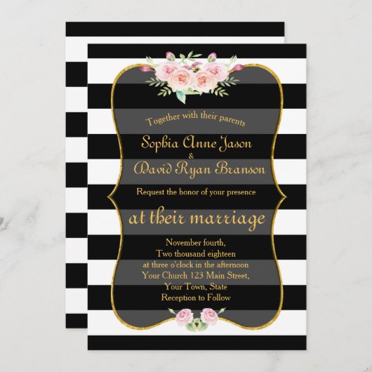 Boheemse bloemrijke gouden zwart-wit gestreepte br kaart (Voorkant / Achterkant)