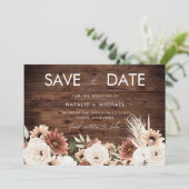 Boheemse Bloemrijke Rustieke Houten Bruiloft Save The Date (Staand voorkant)