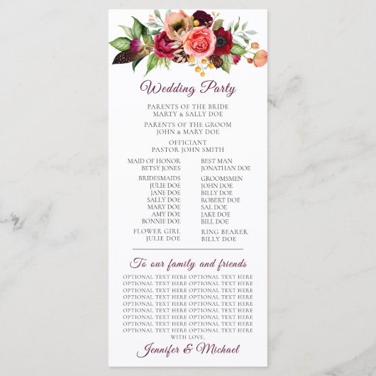 Boheemse Bloemrijke Trouwprogramma Romantische Bru Programmakaart (Achterkant)