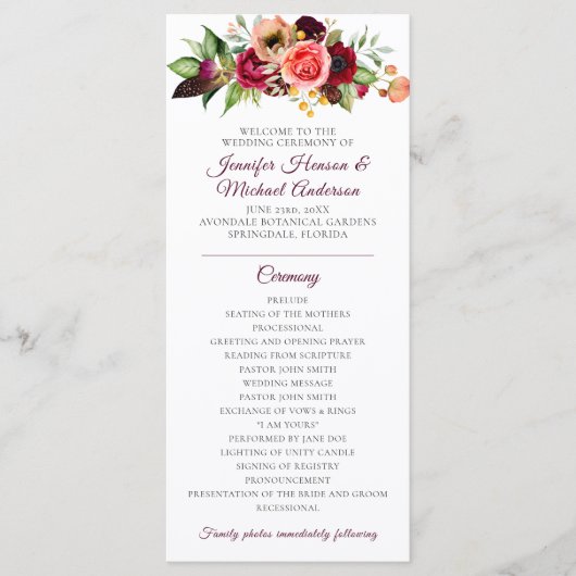 Boheemse Bloemrijke Trouwprogramma Romantische Bru Programmakaart (Voorkant)