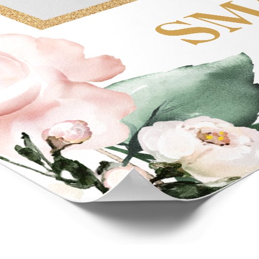 Boheemse blos roze bloem gouden trouwfoto prop poster (Hoek)