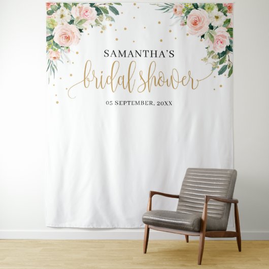 Boheemse blos roze bloemrozen bruiloft wandkleed (In situ)