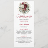 Boheemse Blush Burgundy Bloemen Huwelijksprogramma Programmakaart (Voorkant)
