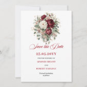Boheemse Blush Burgundy Bloemige Save The Date (Voorkant)