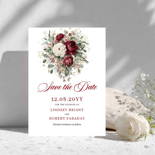 Boheemse Blush Burgundy Bloemige Save The Date