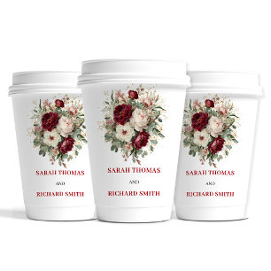 Boheemse Blush Burgundy Bloemige Trouw Cups Papieren Bekers
