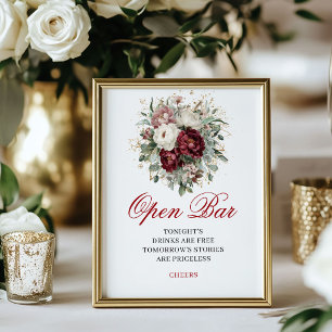 Boheemse Blush Burgundy Open Bar Huwelijksbord Poster