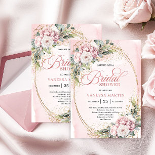 Boheemse Blush Roze Bloemen Gouden Bruiloft Kaart