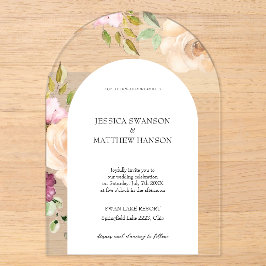Boheemse Blush Rozen Waterverf Bloemen Bruiloft Acryl Uitnodigingen