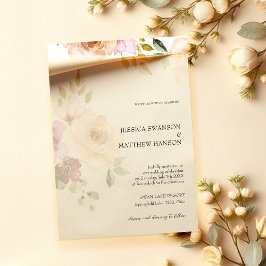 Boheemse Blush Rozen Waterverf Bloemen Bruiloft Kaart